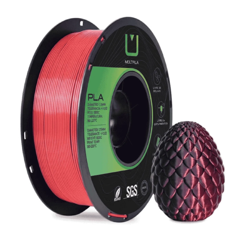 FILAMENTO PLA SILK DUAL COLOR PRETO E VERMELHO