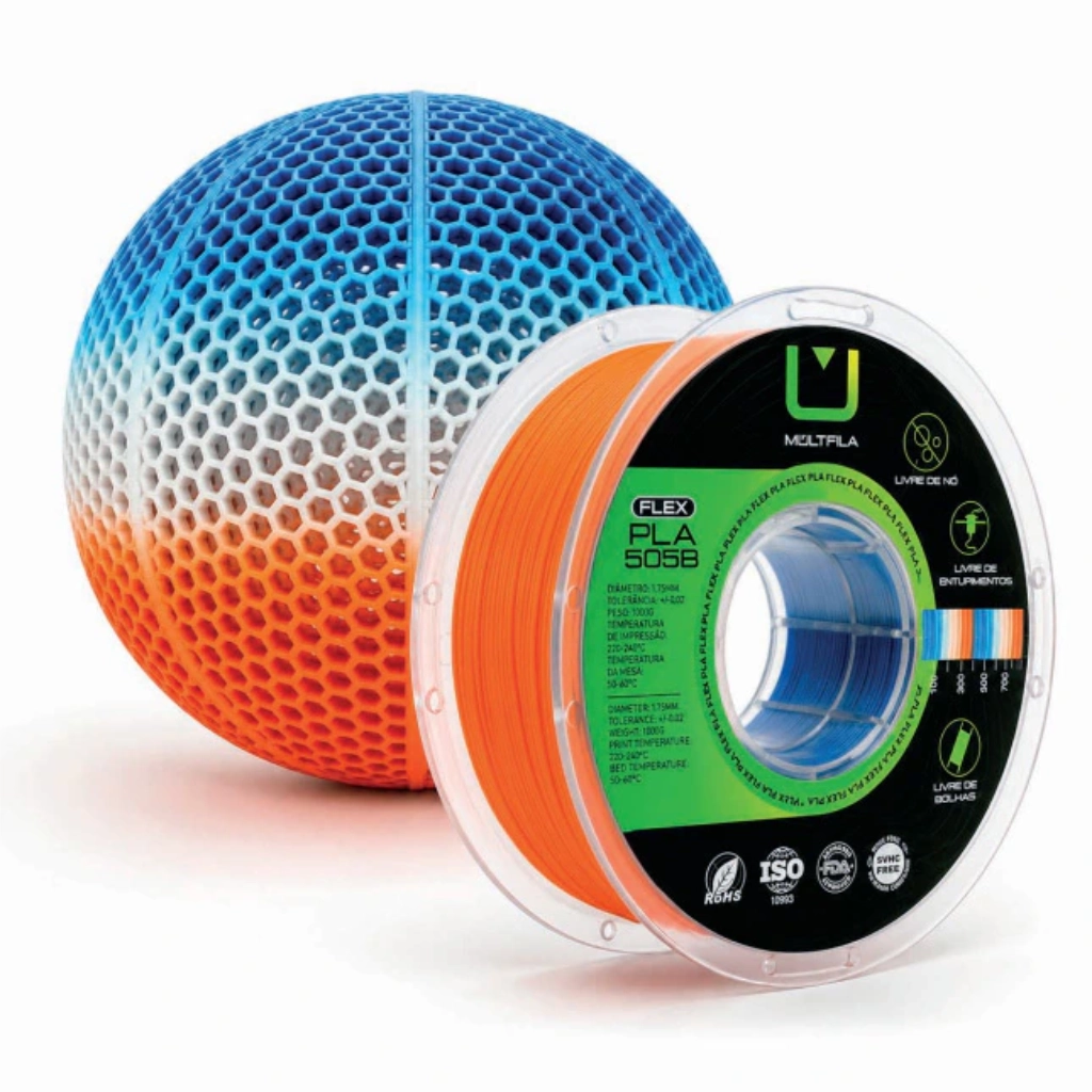 FILAMENTO FLEX PLA 505-B AZUL LARANJA E BRANCO