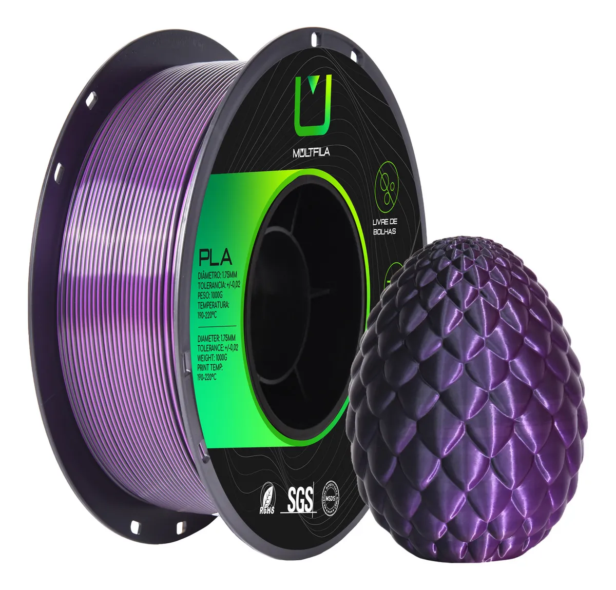 FILAMENTO PLA SILK DUAL PRETO E ROXO